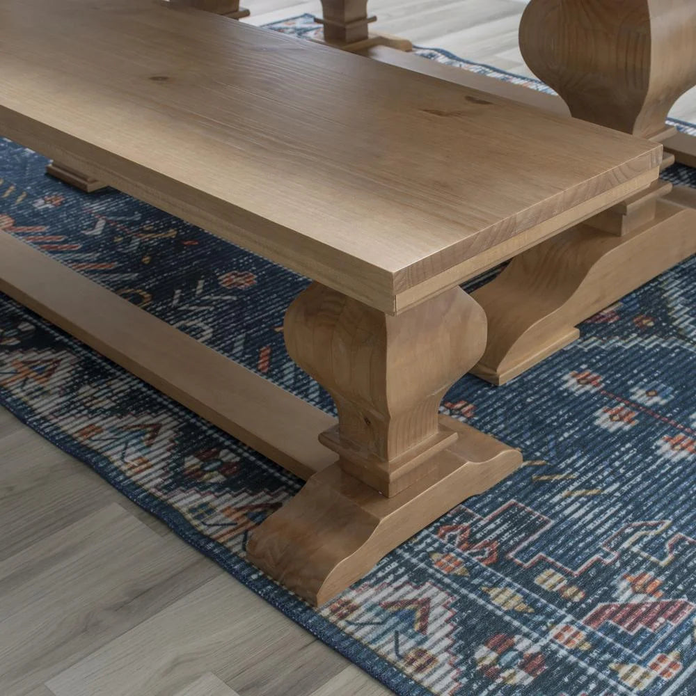 Linon Larson Solid Pine Wood Double Pedestal Bench in Rustic Honey Brown