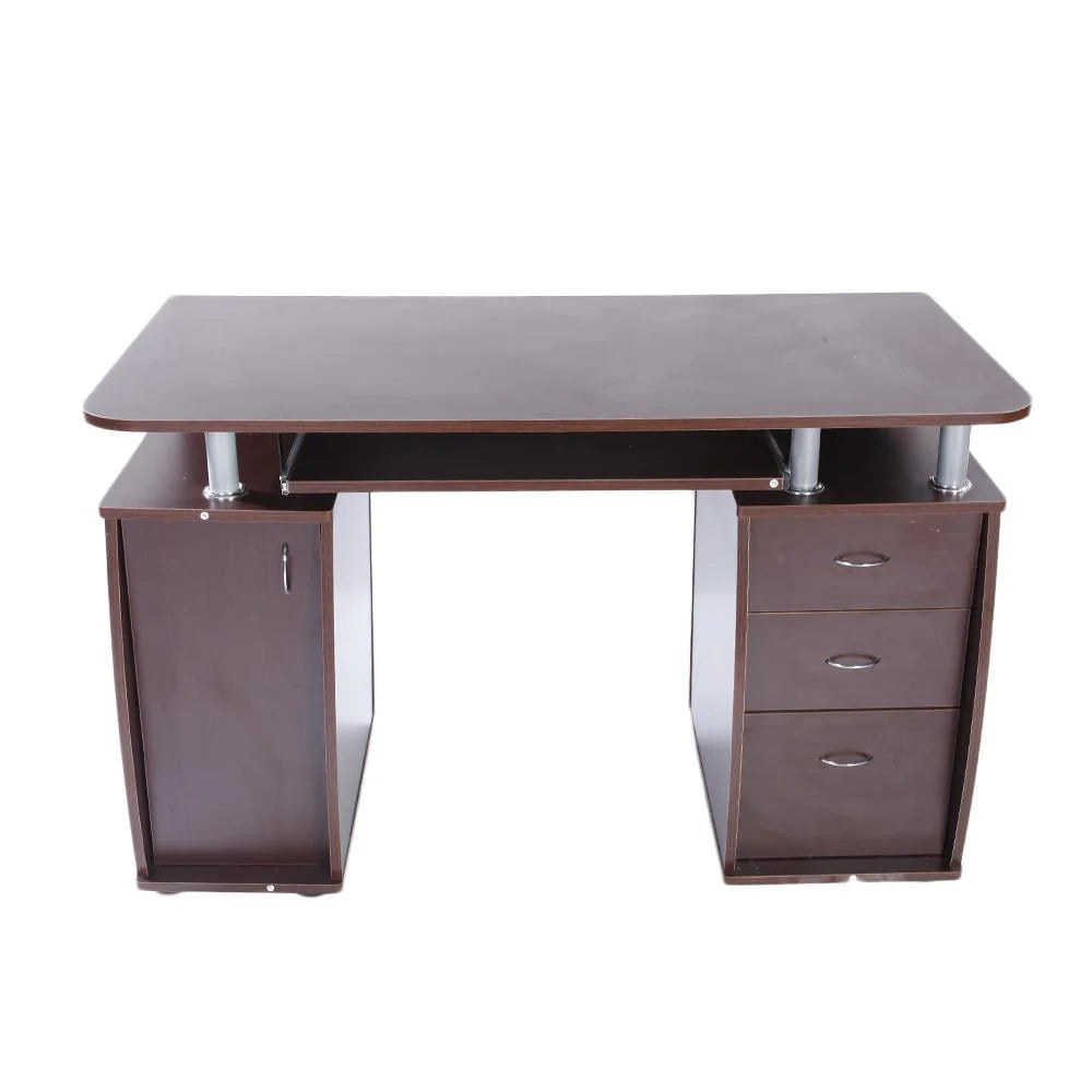 Ktaxon Brown Computer PC Desk Home Office Study Writing Table 3 Drawers Bookcase