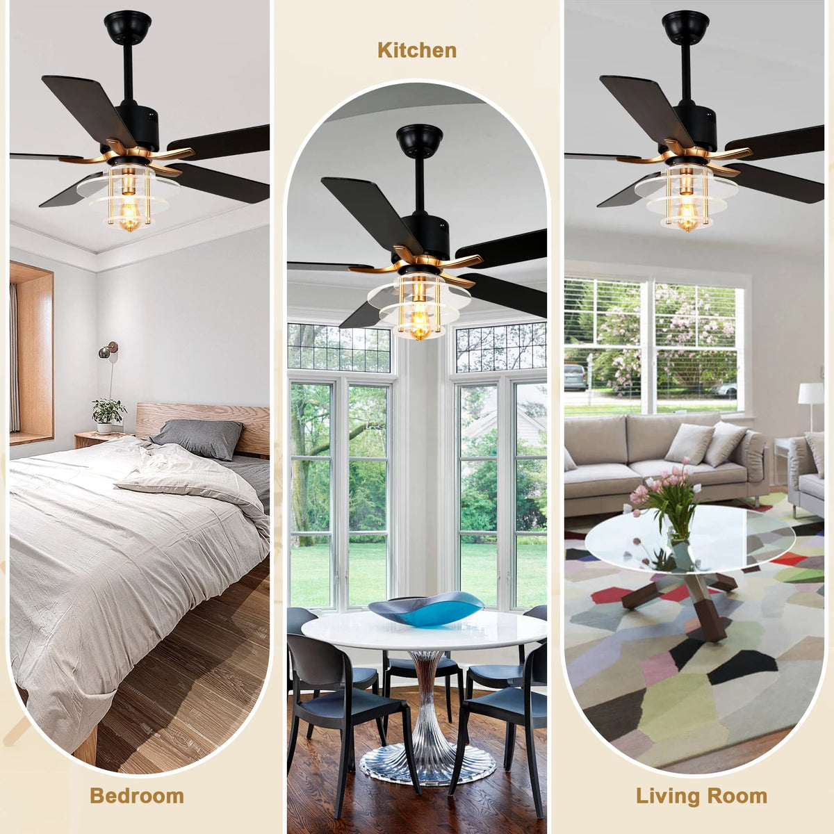 Bella Depot 52" Modern Black Ceiling Fan 6-Speed Reversible with Light and Remote Control