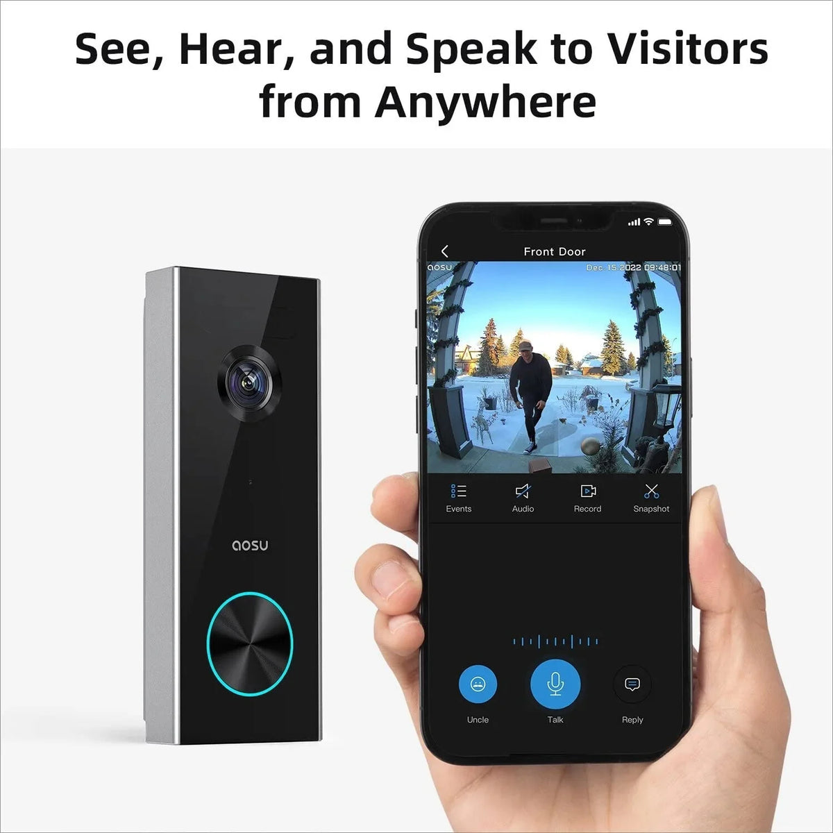 AOSU 2K Wireless Doorbell Camera with Chime, No Monthly Fee, 180-Day Battery Life, Wi-Fi Video Doorbell with PIR Motion Detection, IR Night Vision, 2-Way Audio, Work with Alexa & Google Assistant