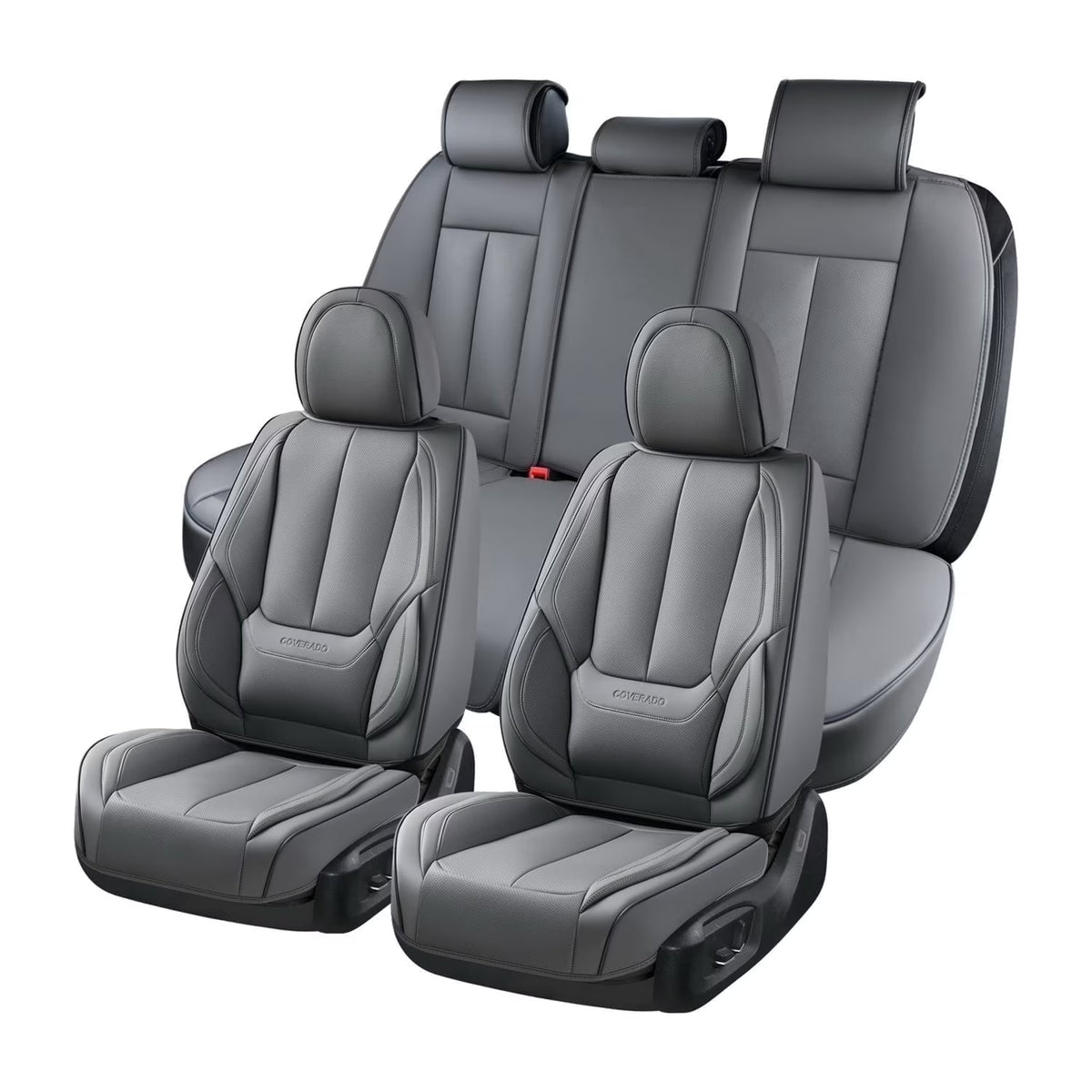 Coverado Black Front Car Seat Covers, Stylish Waterproof Premium Leather Automotive Seat Protectors, Airbag Compatible Auto Interior Accessories Universal Fit for Most Cars SUV Pick-up Trucks