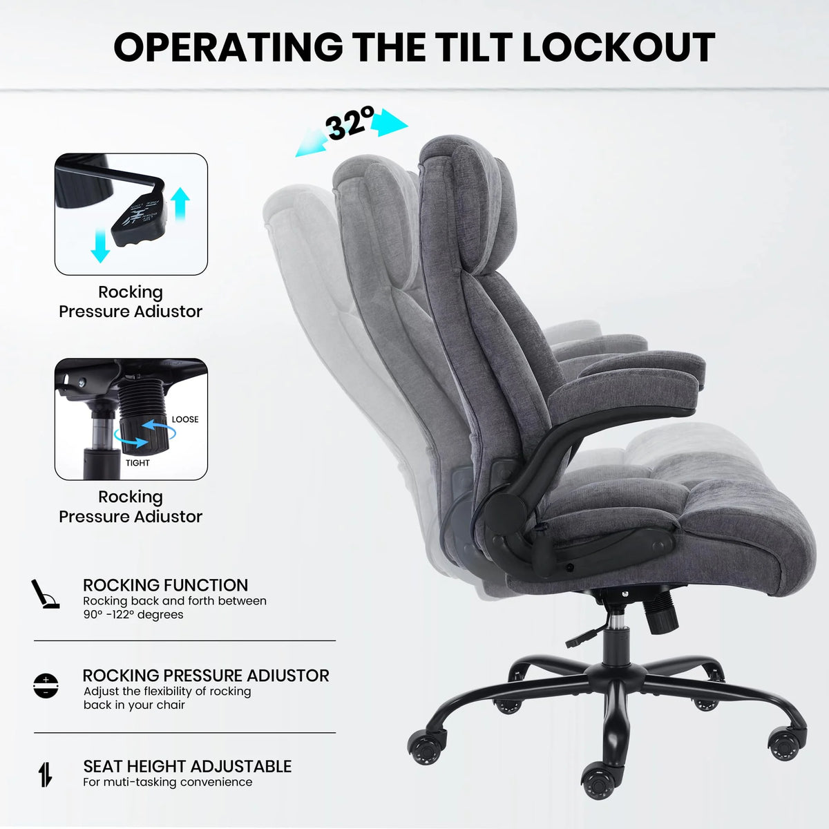 Ninecer 500lbs Big and Tall Office Chair with Inflatable Lumbar Support, Ergonomic Executive Desk Chair with Extra Wide Seat, Adjustable Height Computer Chair, Heavy Duty Leather Office Chair, Black