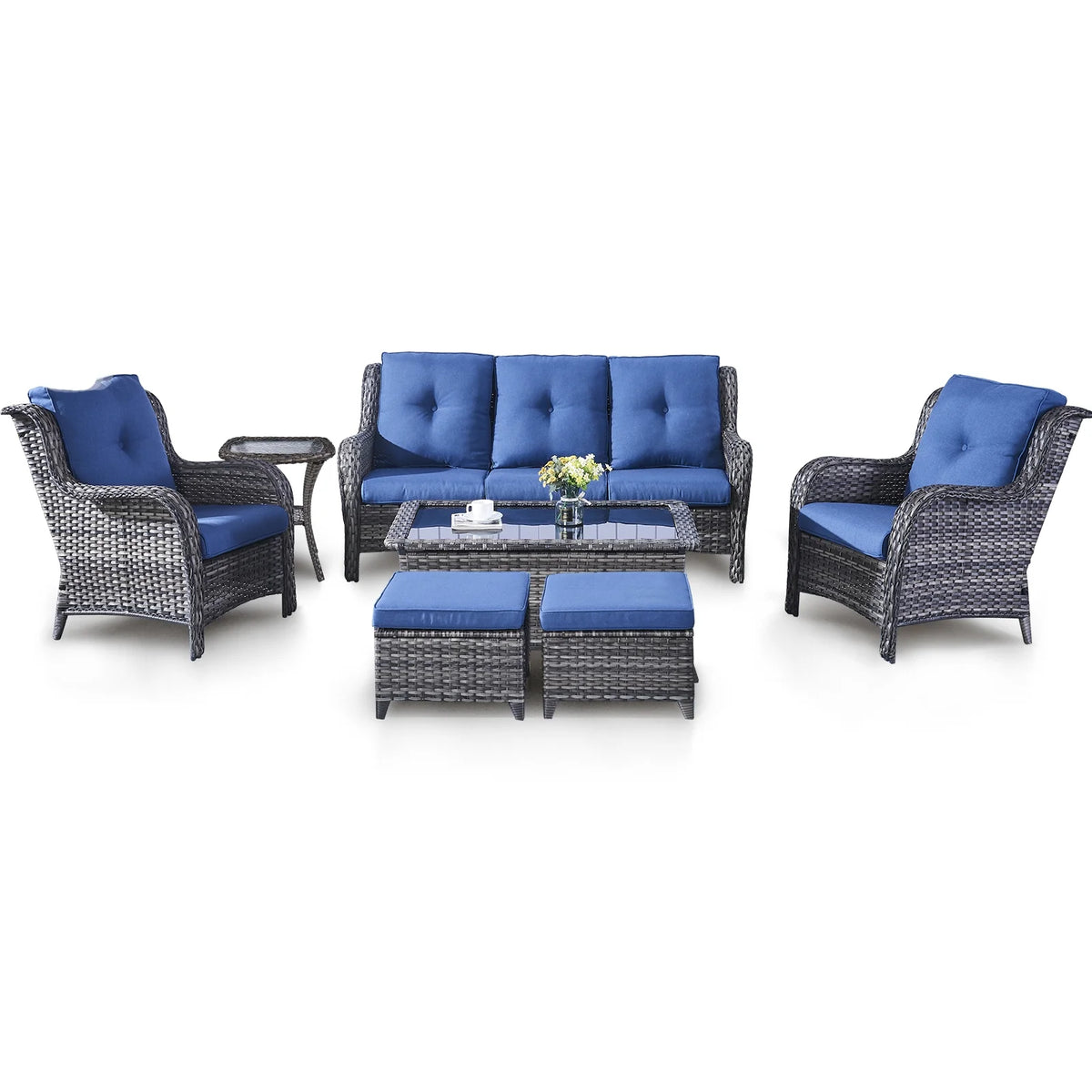POCASSY 7 Piece Rattan Sofa Seating Group with Cushions