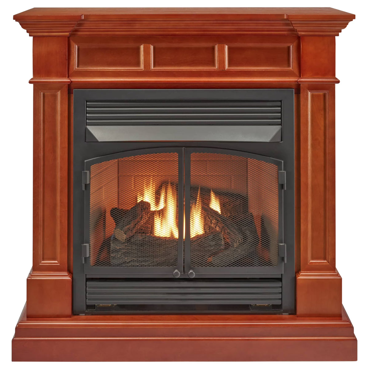 Duluth Forge Dual Fuel Ventless Gas Fireplace With Mantel - 32,000 BTU, T-Stat. Control, Auburn Cherry Finish - Model# DFS-400T-2AC