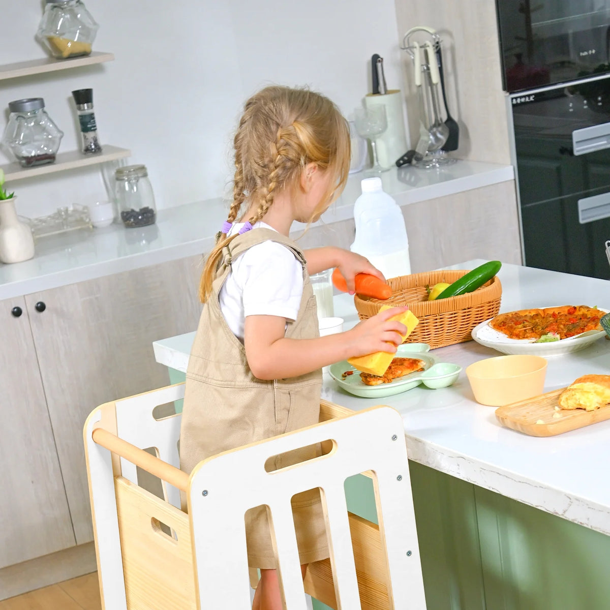 Toddler Standing Tower, Kids Kitchen Stool Helper 3 Levels Adjustable Height Wooden Toddler Step Stools for Learning New Skills
