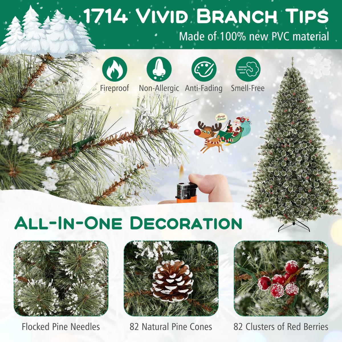 Costway 9 FT Artificial Christmas Tree with  360?�� Quick Power Connector 1714 Pine Needles