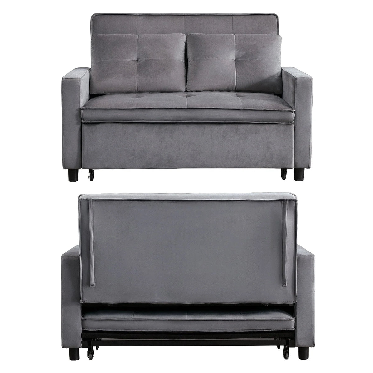 ZAFLY Pull Out Sofa Bed, Convertible Loveseat with Side Pockets, 2 Seater Small Sleeper Sofa, Pull Out Couch for Living Room/Bedroom, Dark Gray