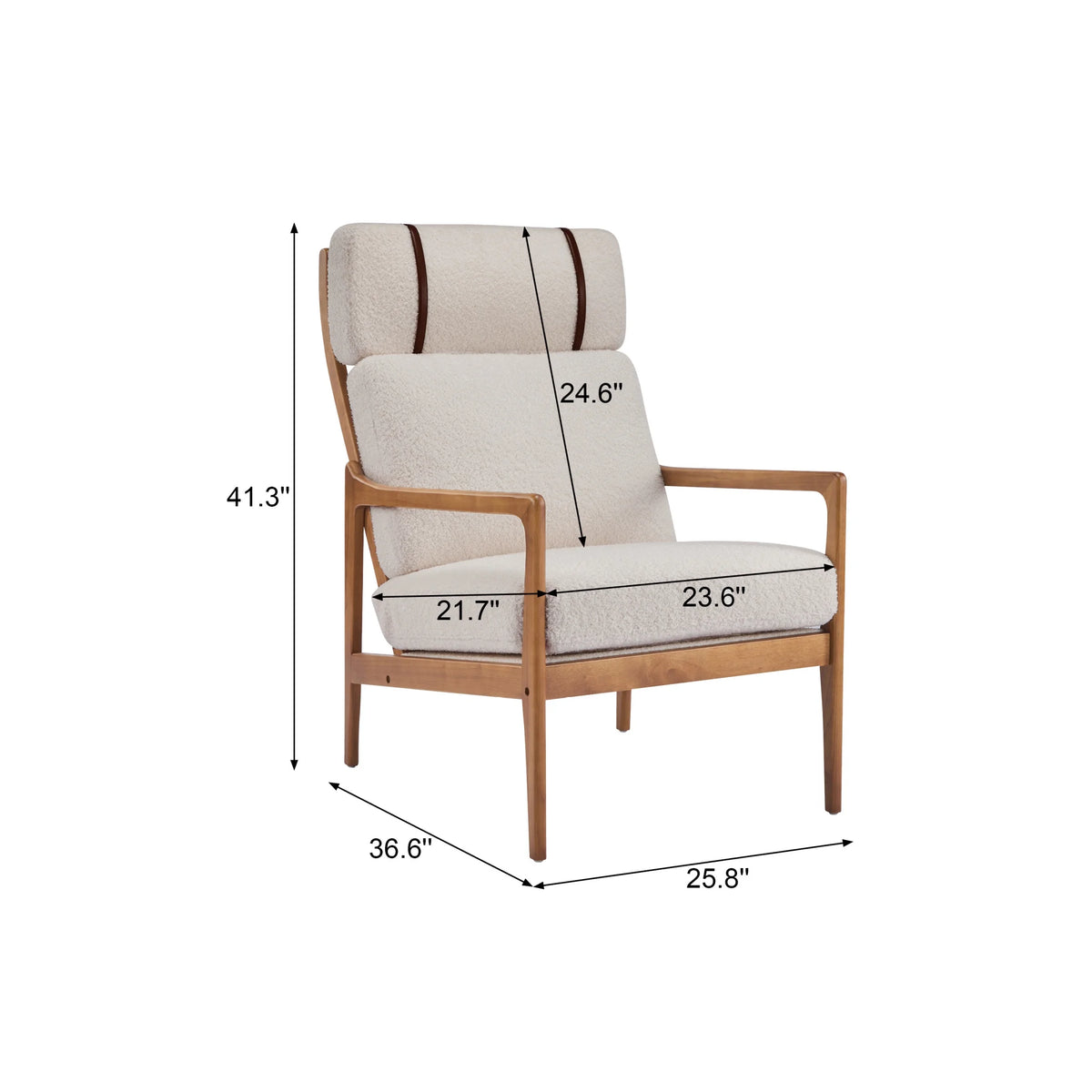 Christopher Knight Home Mid-Century Modern Accent Chair, Solid Wood Frame with High Back, Beige Cushions