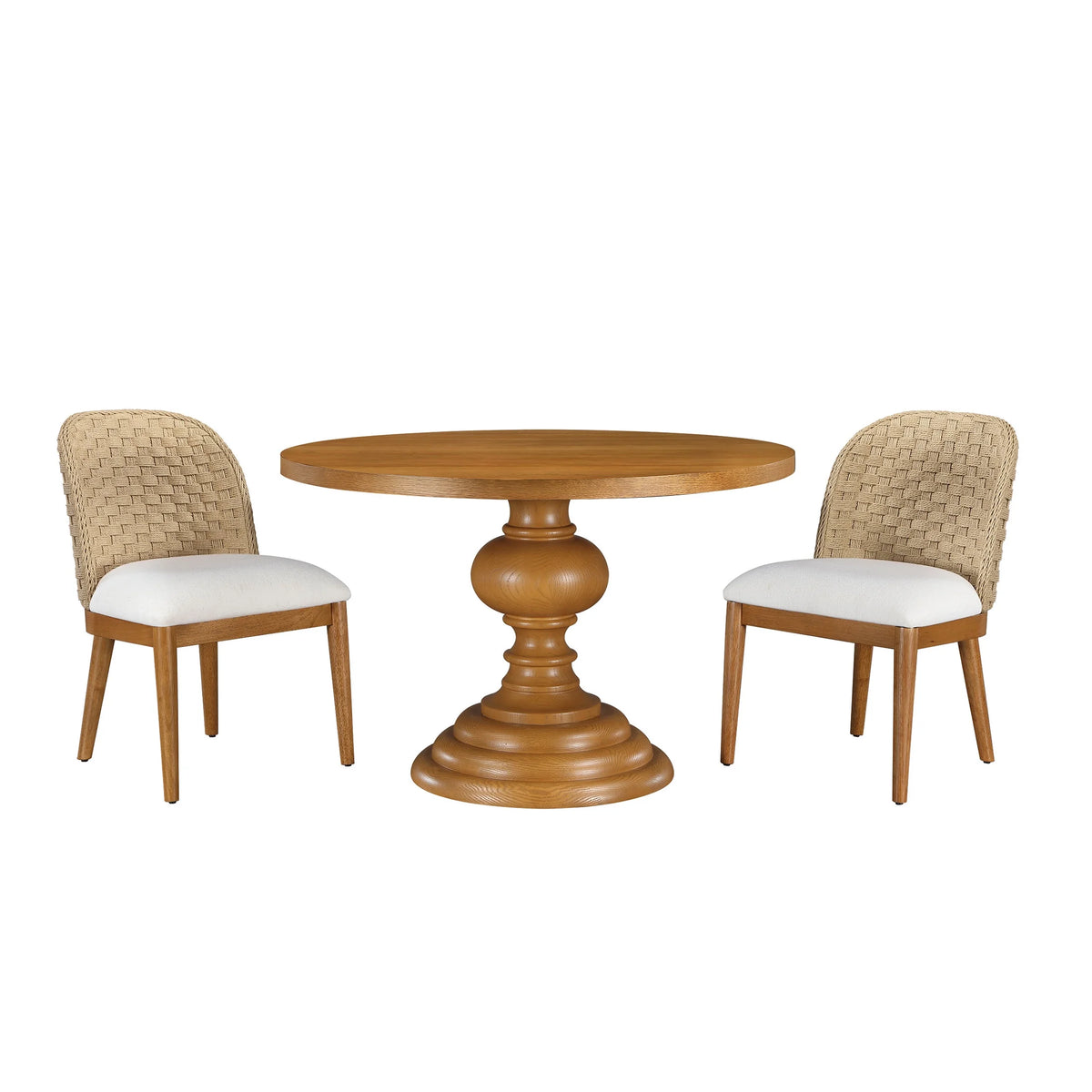 My Texas House Perry Round Dining Table with Warm Brown Finish and Pedestal Base