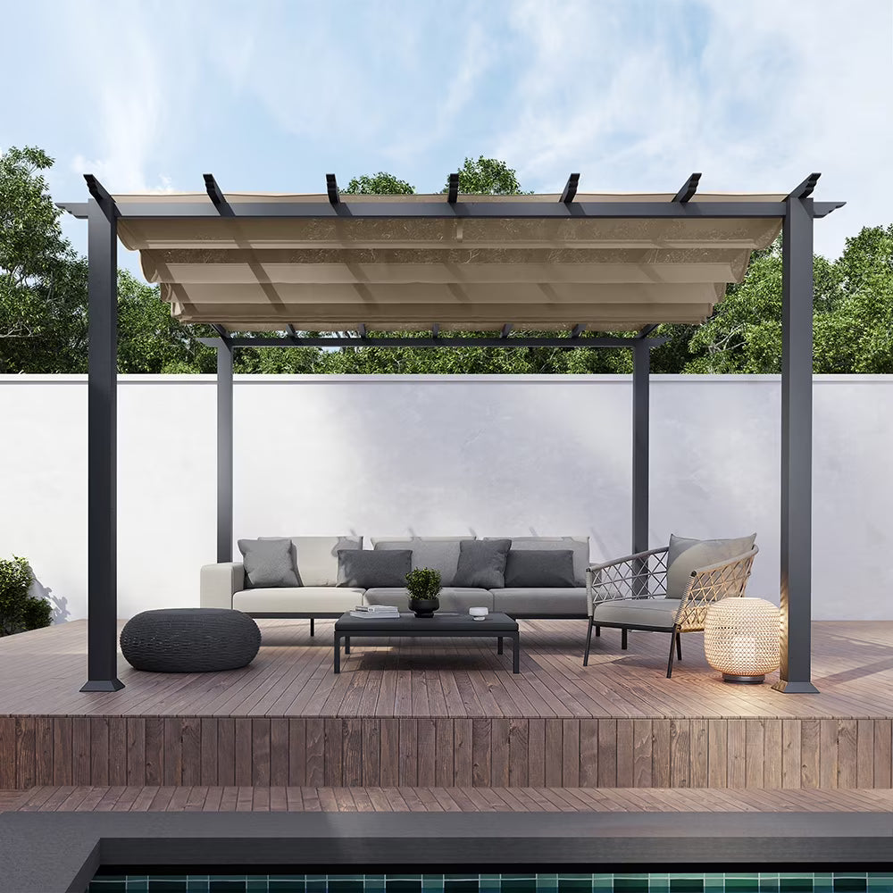 Paragon Outdoor 11'x11' Florence Aluminum Pergola in Grey with Adjustable Gray Canopy