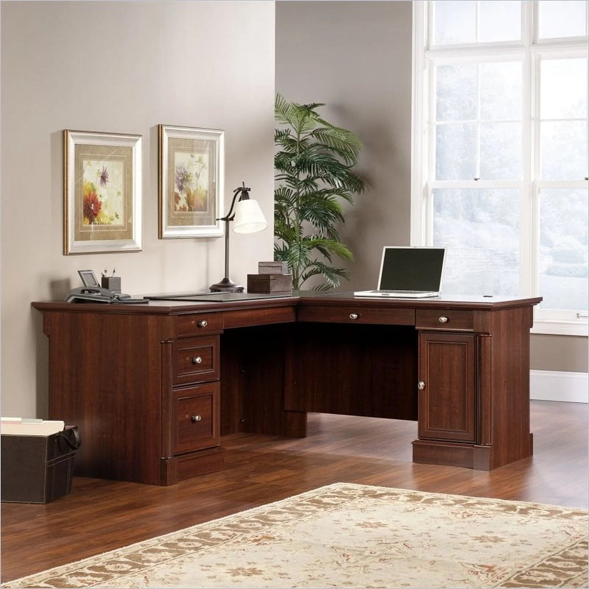 Sauder Palladia L-Shaped Desk, Select Cherry Finish