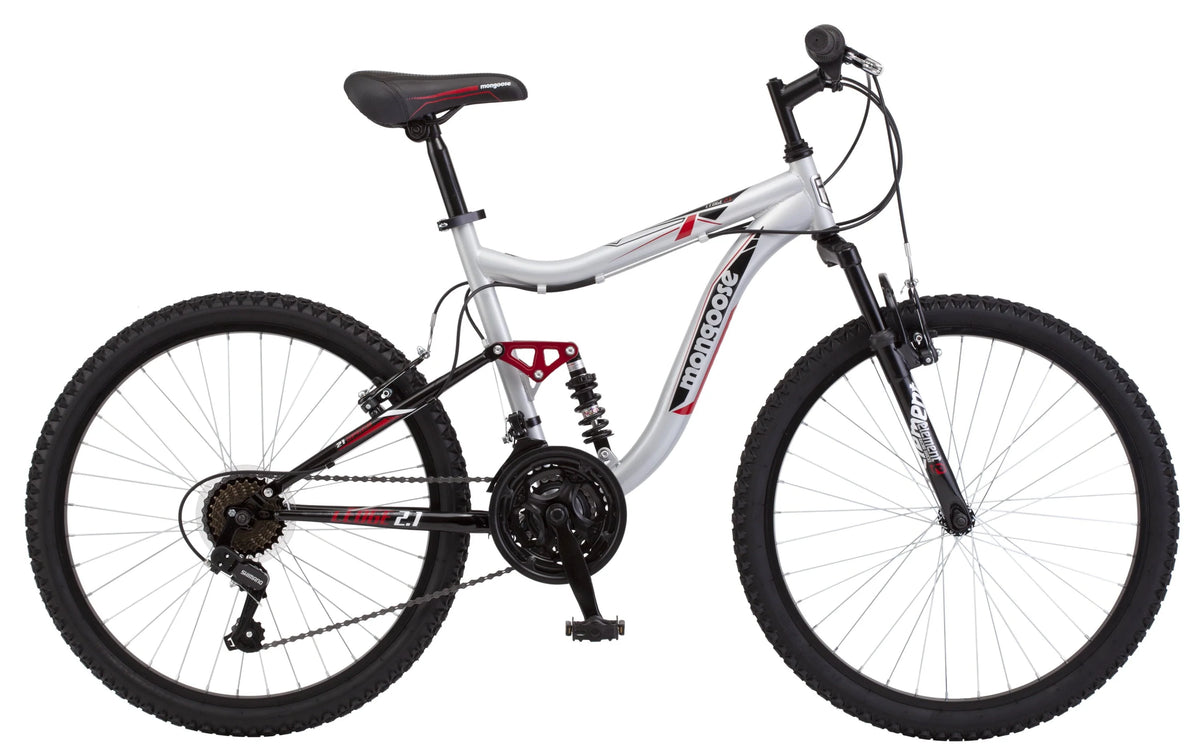 Ledge 2.1 Mountain Bike, 24-inch wheels, 21 speeds, boys frame, Silver/Red