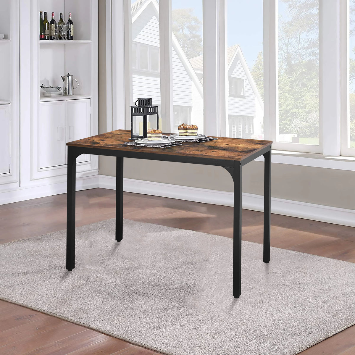 VEIKOUS 47'' Industrial Dining Table Desk w/Adjustable Footpad&Metal Frame for Kitchen,Dining Room