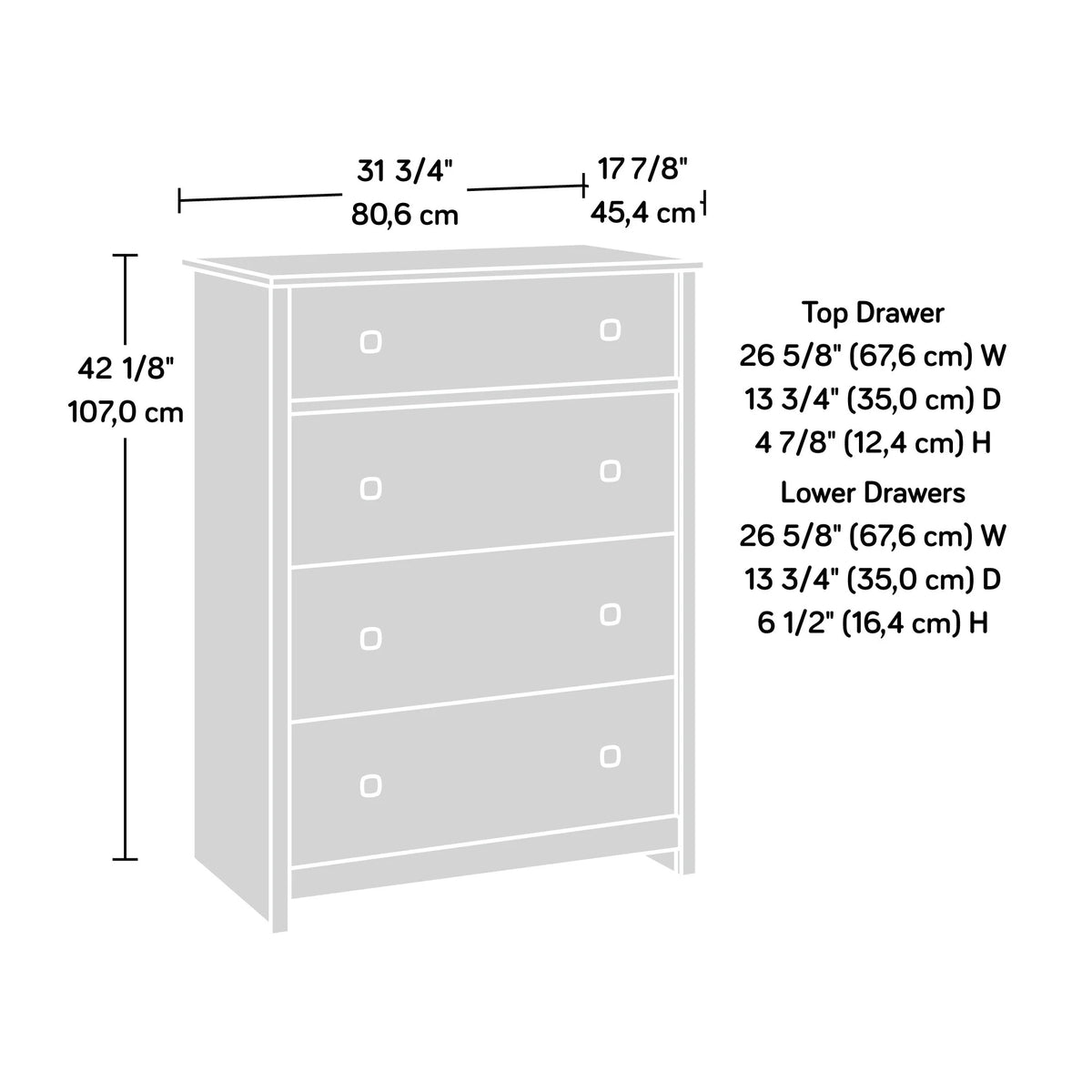 Sauder River Ranch 4-Drawer Dresser Dresser, White Plank Finish