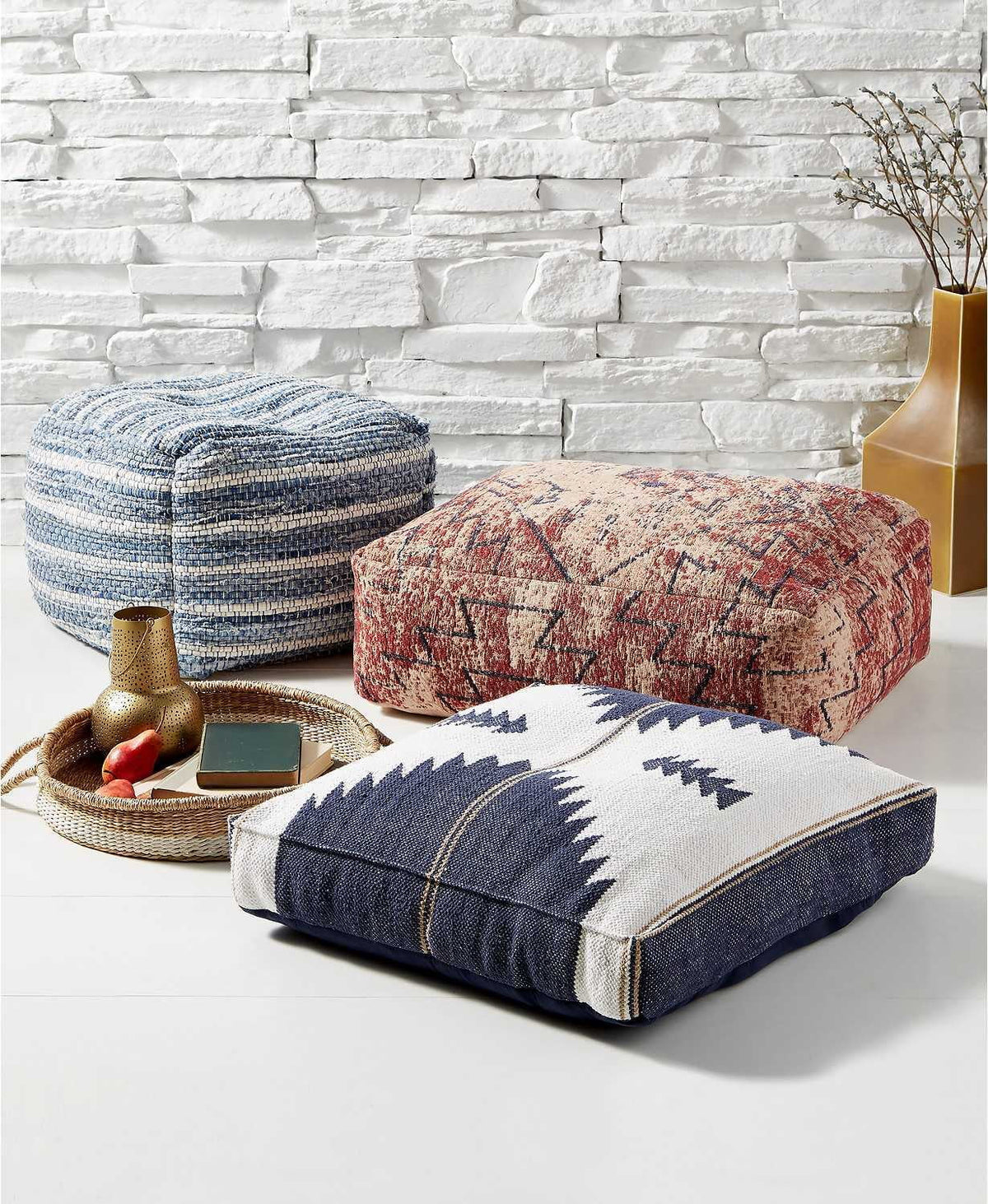 Lucky Brand Distressed Chen Pouf Dark Red