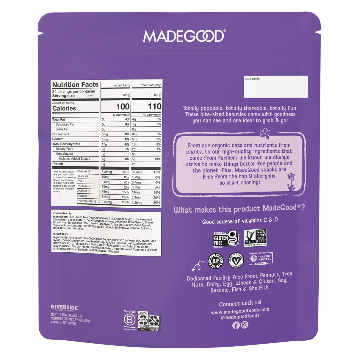 MadeGood Organic Granola Minis, Variety Pack, 0.85 oz, 24-count