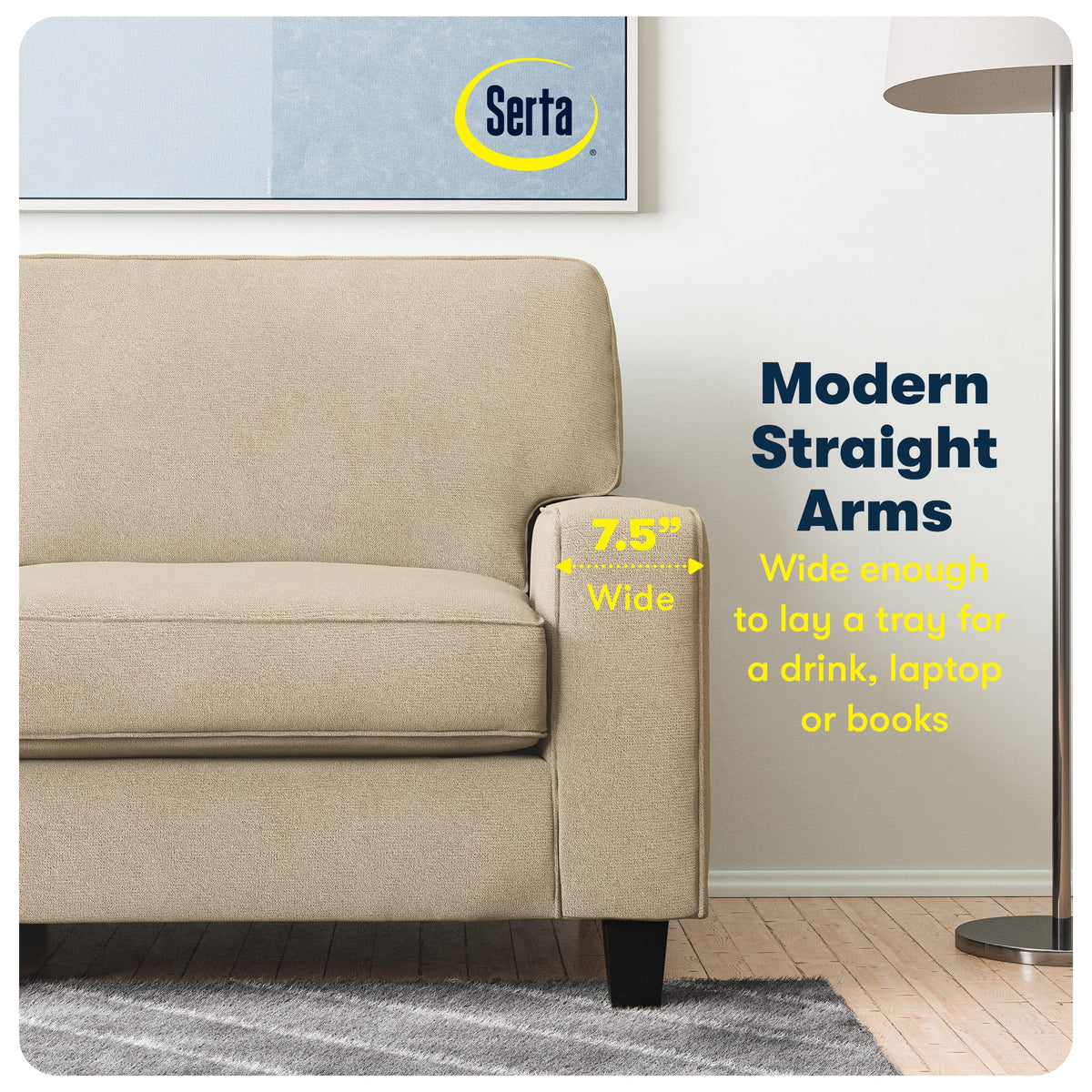 Serta Palisades 61" Track Arm Sofa Loveseat with Removable Covers Beige
