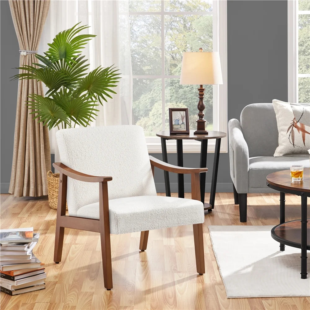 Yaheetech Mid-Century Upholstered Faux Leather Armchair with Solid Wood Legs,Brown