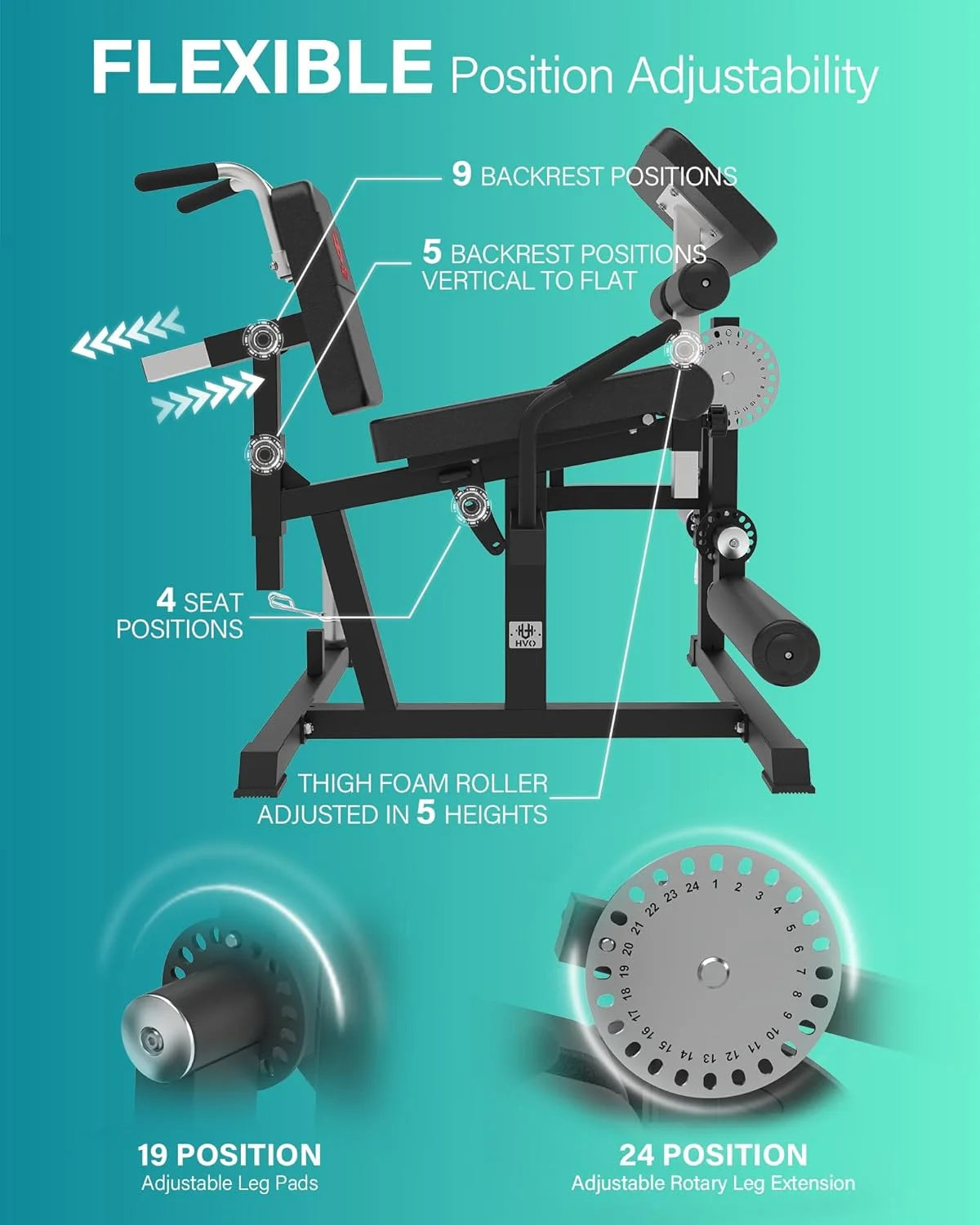 HVO Leg Extension and Curl Machine - Leg Extension Machines for Home Gym Leg Hamstring Workout Lying Seated Adjustable