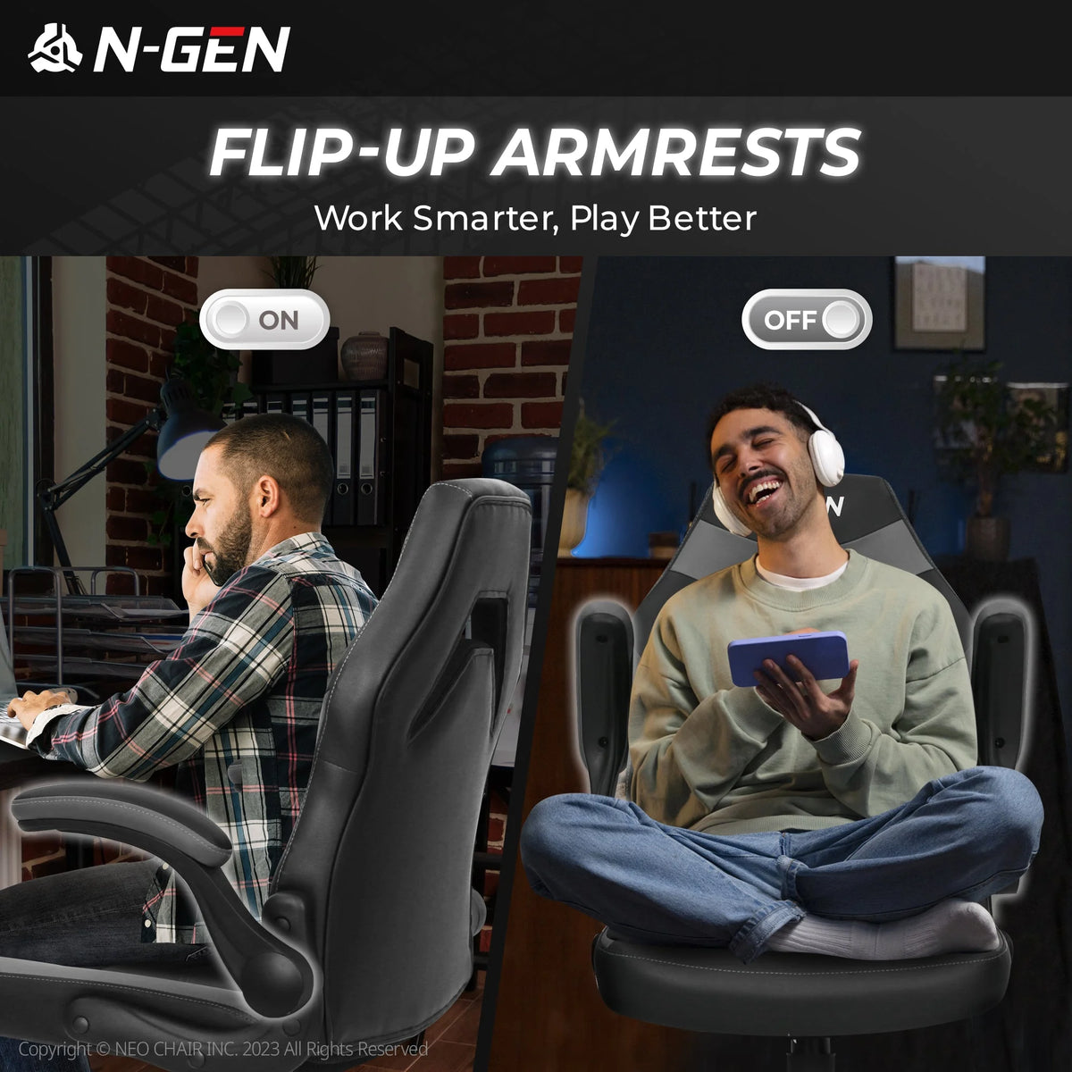 N-GEN Red Gaming Chair, Flip-up Armrest Computer Chair Ergonomic Office Chair PU Leather Desk Chair Executive Adjustable Swivel Task Chair