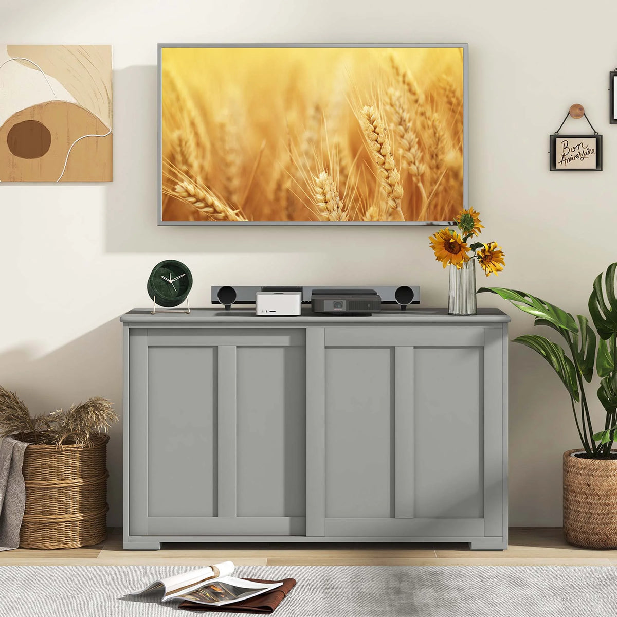 Costway Kitchen Storage Cabinet Sideboard Buffet Cupboard Wood Sliding Door Pantry White