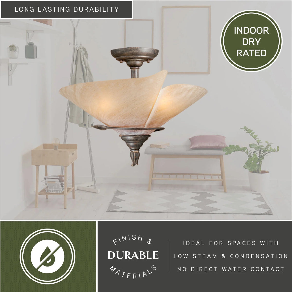 Capri 15-in W Bronze Rustic Vine Semi Flush Mount Ceiling Light