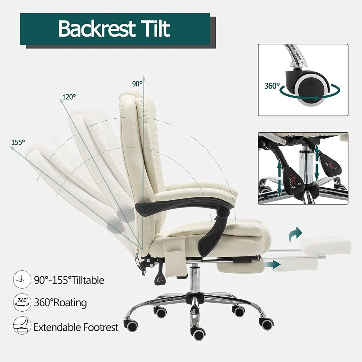 Mellcom Massage Office Chair, Pu Leather Executive Computer Gaming Chair, Beige