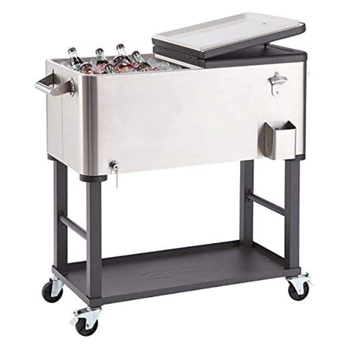 Trinity 80 Quart Steel Cooler w/ Shelf on Wheels