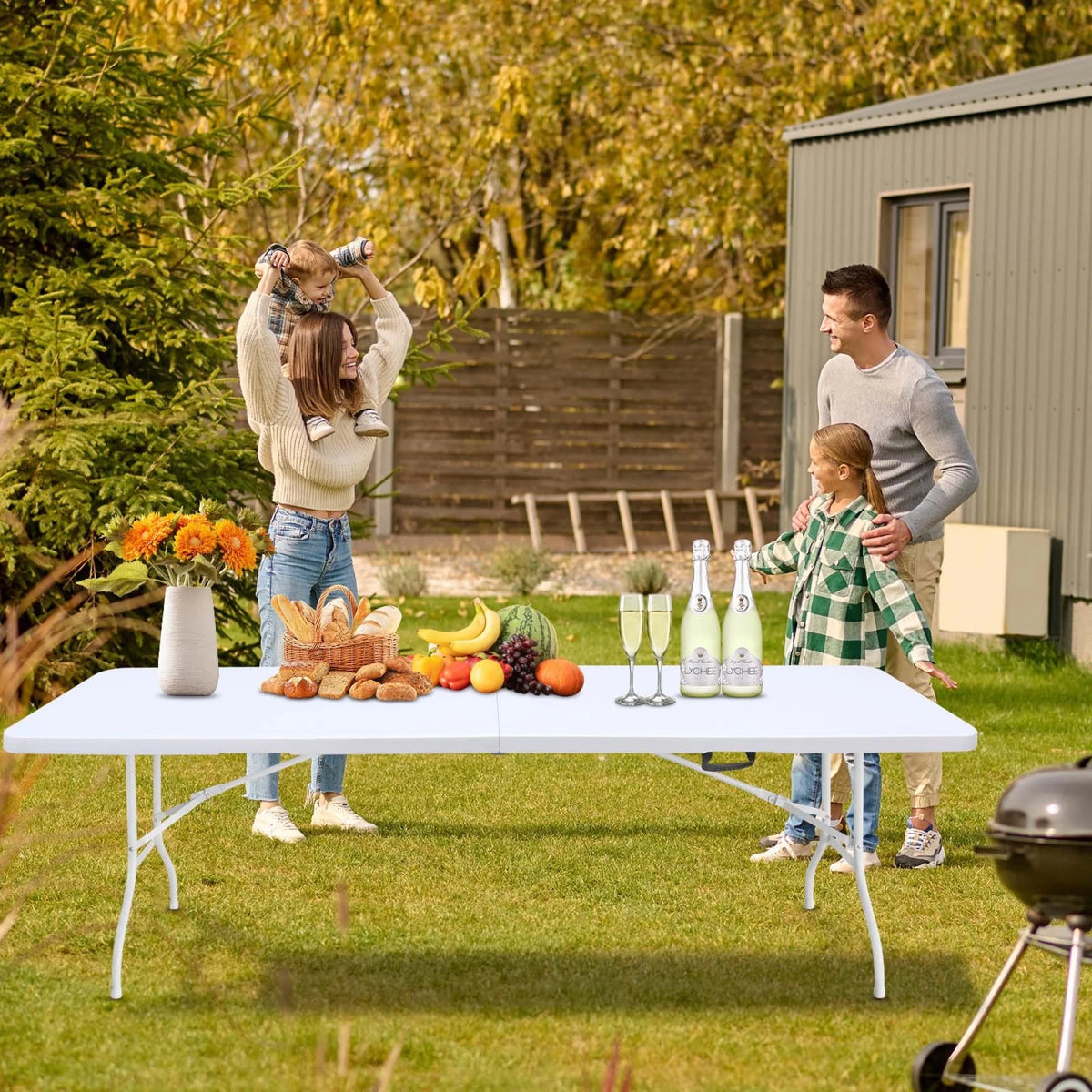 8 Foot Folding Table,Outdoor Folding Table,Bi-Fold,Outdoor Table for Picnic Party Dining Camp,White