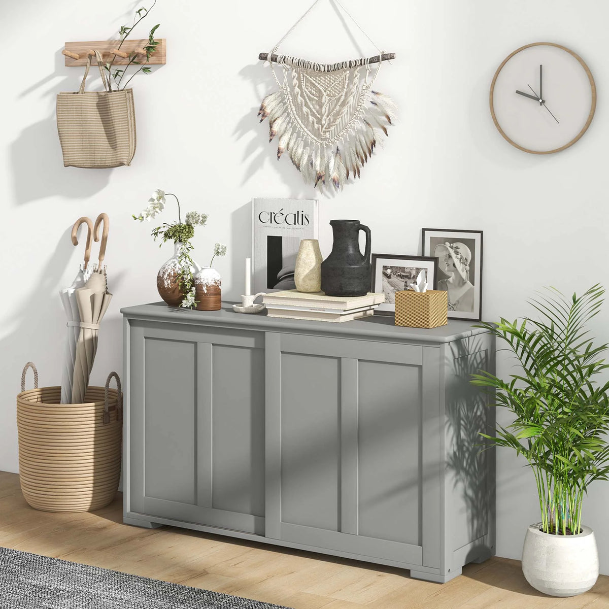 Costway Kitchen Storage Cabinet Sideboard Buffet Cupboard Wood Sliding Door Pantry White