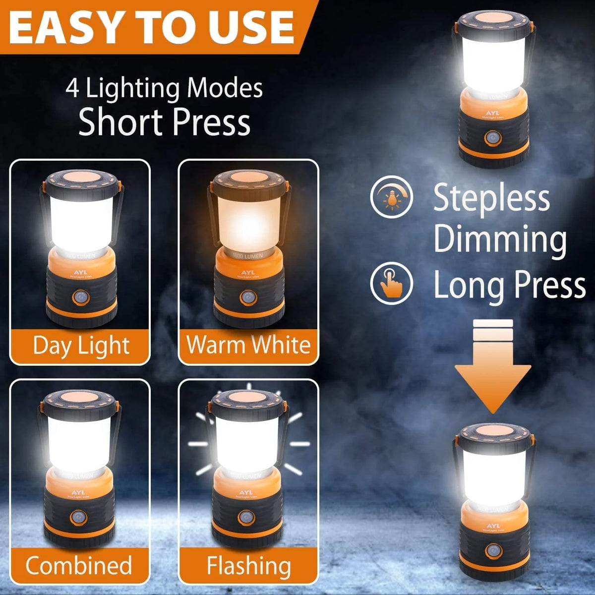 AYL LED Camping Lantern Rechargeable 4 Light Modes, USB Cable Included