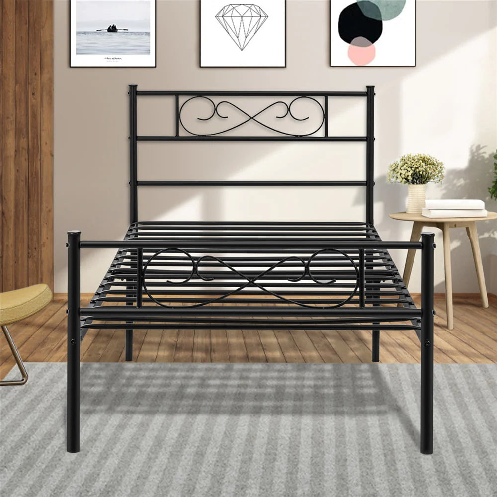 Lusimo Twin Bed Frame with Headboard Black 12 inch Metal Platform Bed Frame No Box Spring Needed Twin Size Easy Assembly