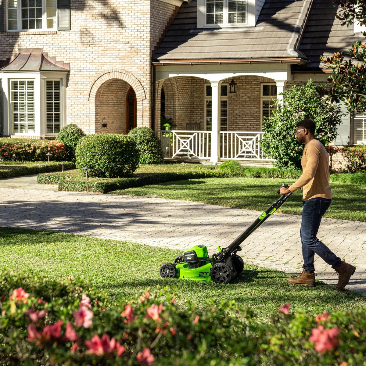 Greenworks 80V 21" Brushless Cordless Self-Propelled Lawn Mower W/LED Headlight & Aluminum Handles,4.0 Ah Battery and Rapid Charger Included Fit 75+ Compatible Tools