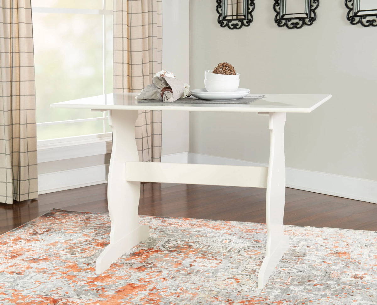 Linon Weston Corner Dining Breakfast Nook with Table and Bench, Seats 5-6, White Finish with Charcoal Fabric