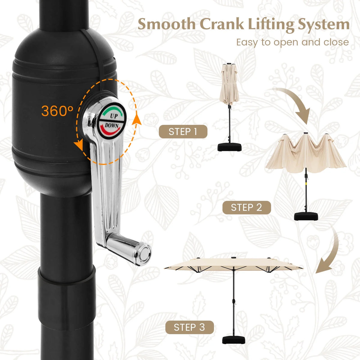 Costway 13ft Beige Rectangle Double-sided Patio Umbrella, Crank Lift