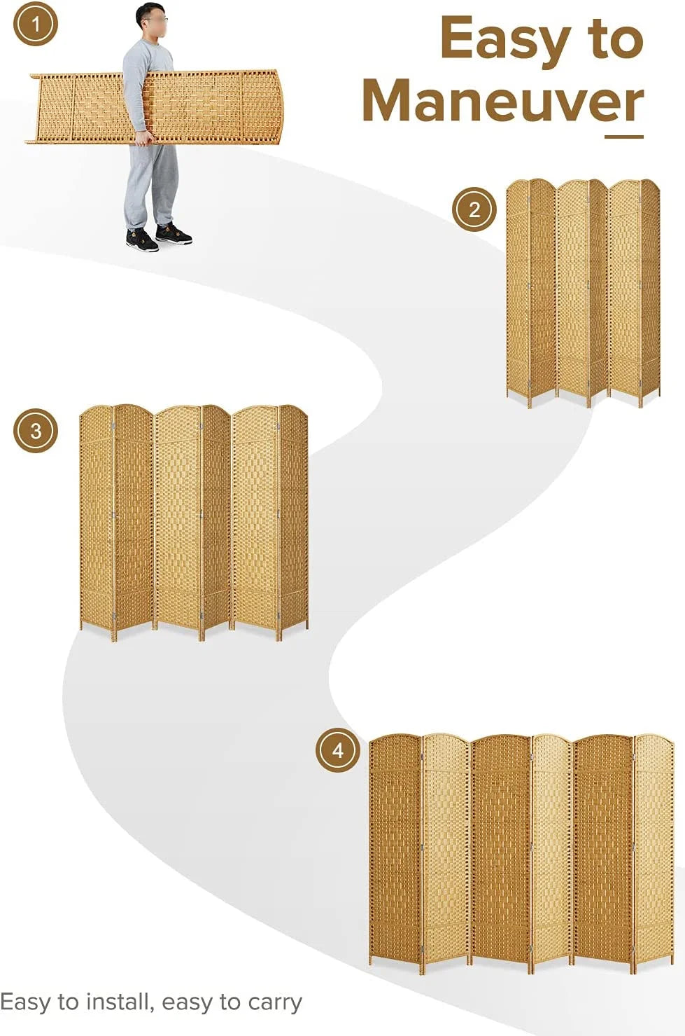 Jostyle Room Divider 6ft. Tall Extra Wide Privacy Screen, Folding Privacy Screens Freestanding Nature