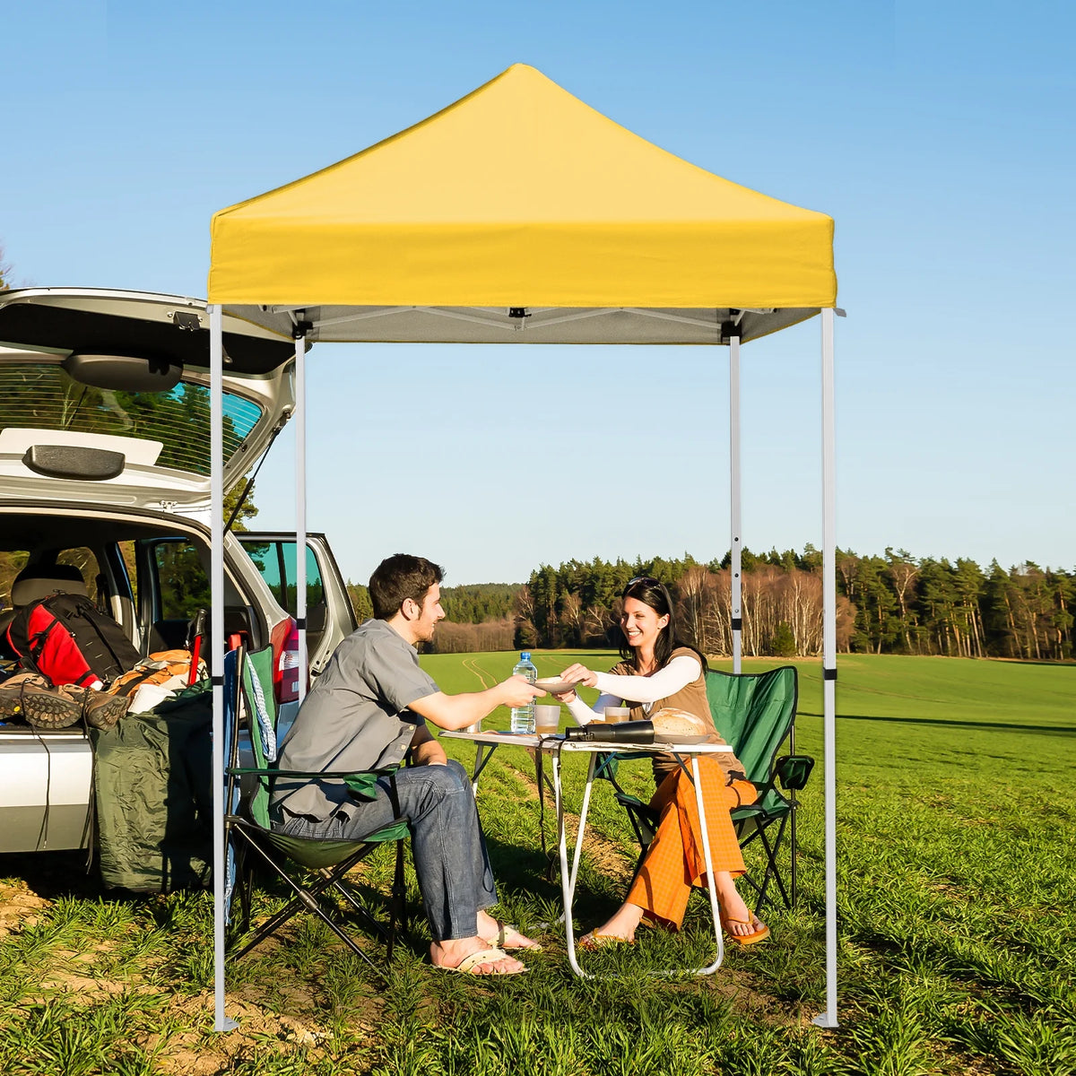 INTER HUT 5x5 Outdoor Pop up Canopy Gazebo, Instant Easy Set up Outdoor Canopy Commercial Fair Shelter, Beige