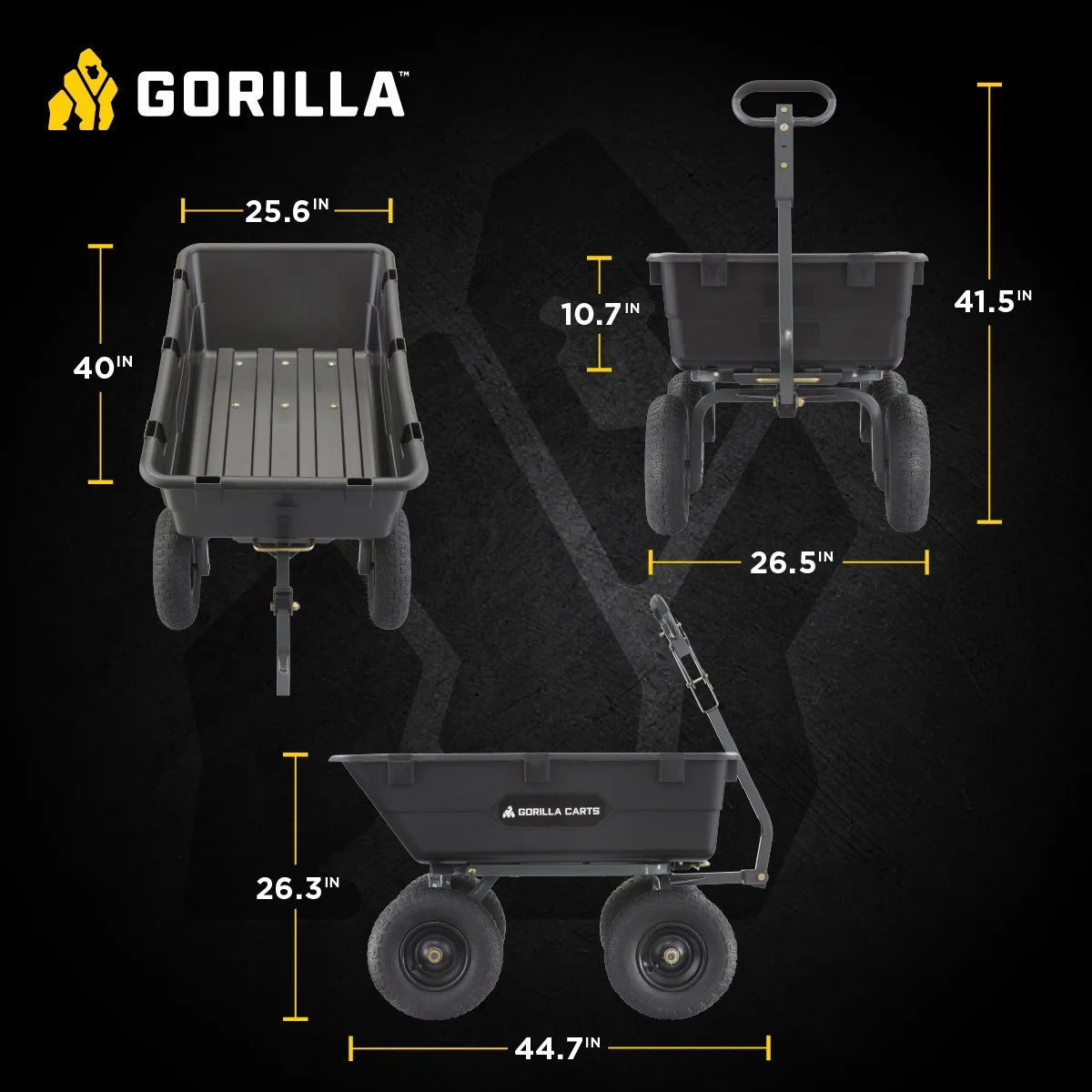 Gorilla Carts 6 cu ft Heavy Duty Poly Dump Cart with Steel Frame, Black