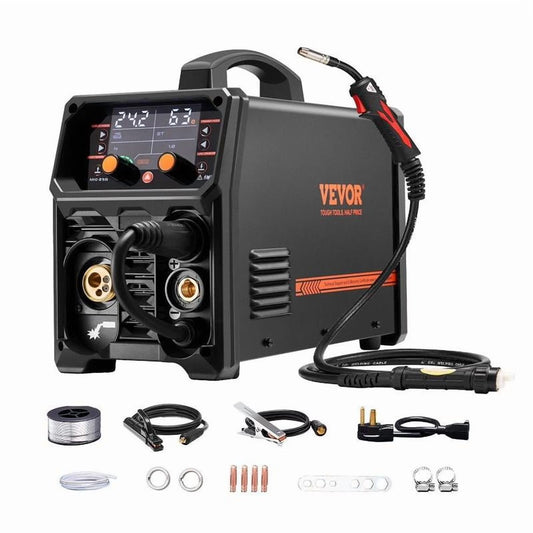 "250Amp 5-in-1 Synergic Welder Machine for Gas MIG/Flux Core/Stick/Lift TIG/AU TIG, Dual Voltage 110V/220V Aluminum Welder with LCD Screen, Ideal for Home and Professional Metal Fabrication"