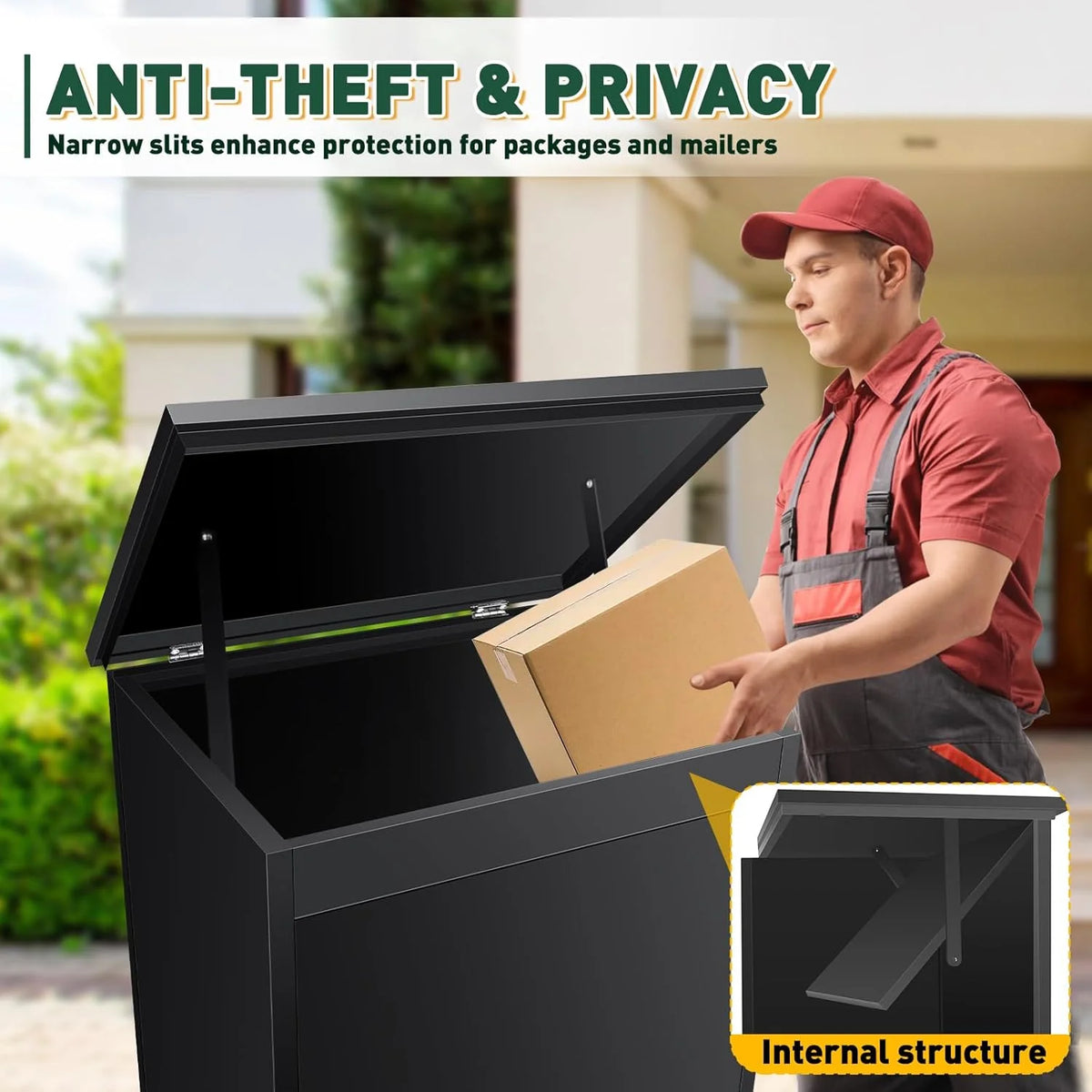 Gaonala Steel Package Delivery Box 19.6x14.4x44.9in Lockable Anti-Theft  Weather-Resistant Extra Large Mailbox For Porch Curbside Black