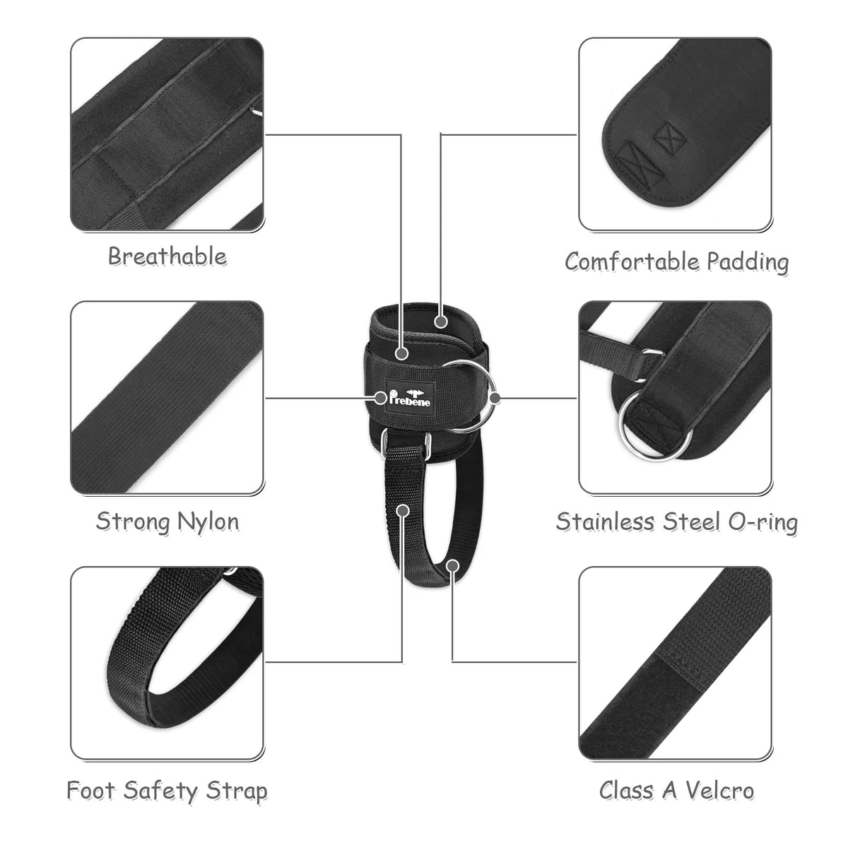 Prebene Ankle Strap for Cable Machines, Adaptive O-ring for Glute & Leg Workouts, Adjustable Ankle Cuffs for Kickbacks, Hip Abductors, Leg Extensions, Lower Body Exercises, Fit Women & Men