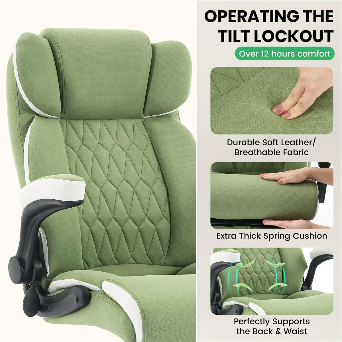 Ninecer 500lbs Big and Tall Office Chair with Inflatable Lumbar Support, Ergonomic Executive Desk Chair with Extra Wide Seat, Adjustable Height Computer Chair, Heavy Duty Leather Office Chair, Black
