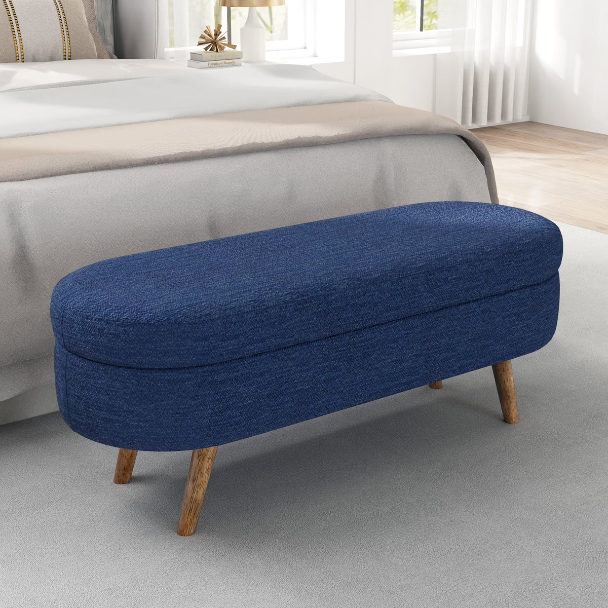 Furniliving Modern Upholstered Button Tufted Storage Ottoman Entryway Bench, Ivory