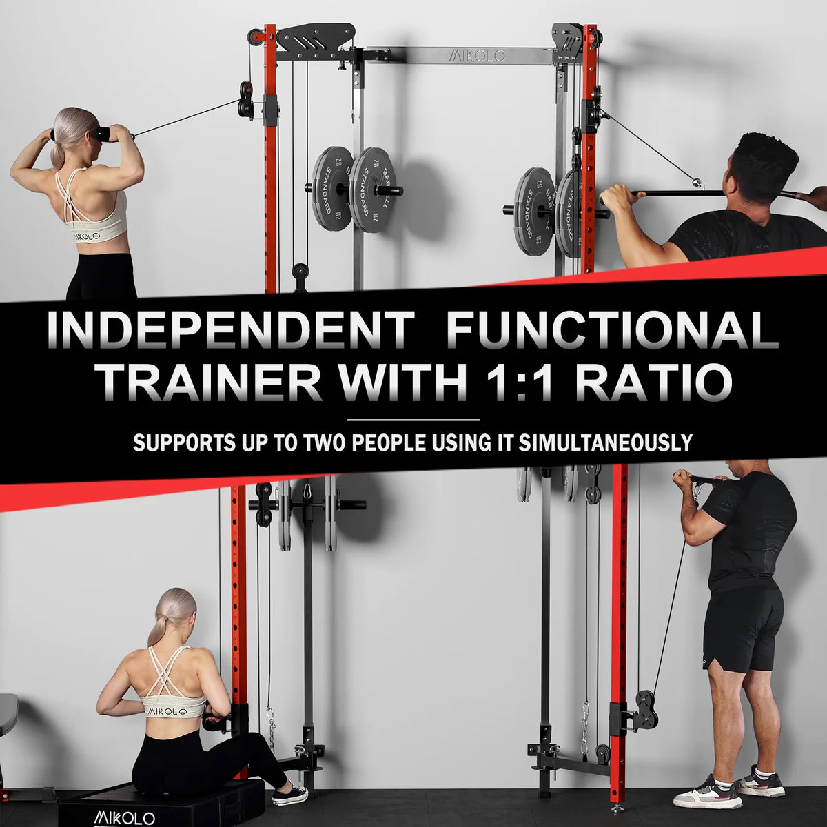 Mikolo Foldable Power Rack Cage,1000lbs Capacity Wall Mounted Squat Rack with independent pulley system, Space Saving Home Gym Equipment with 5 Adjustable Angle