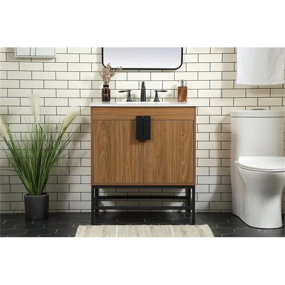 Elegant Decor Eugene 30" Aluminum MDF Single Bathroom Vanity in Mango Wood