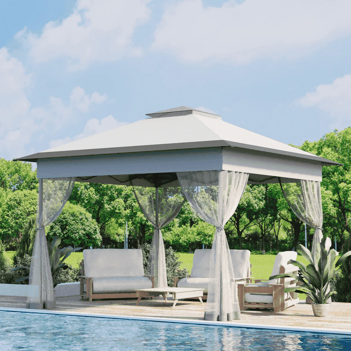 Bezseller 11x11 Pop up Gazebo, Outdoor Waterproof Canopy Tent with Mosquito Netting for Outdoors, Khaki