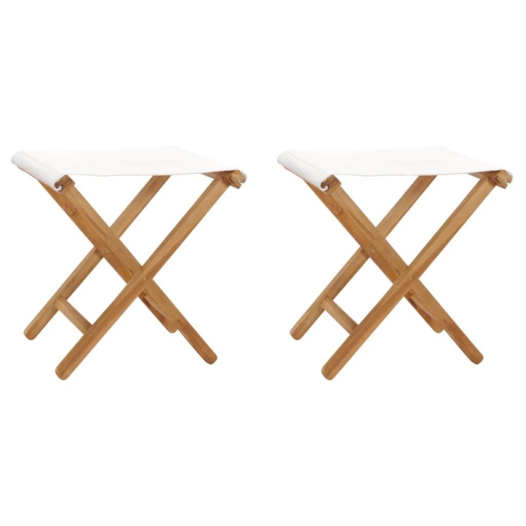 vidaXL Folding Chairs 2 Pcs Patio Stool for Camping Solid Wood Teak and Fabric