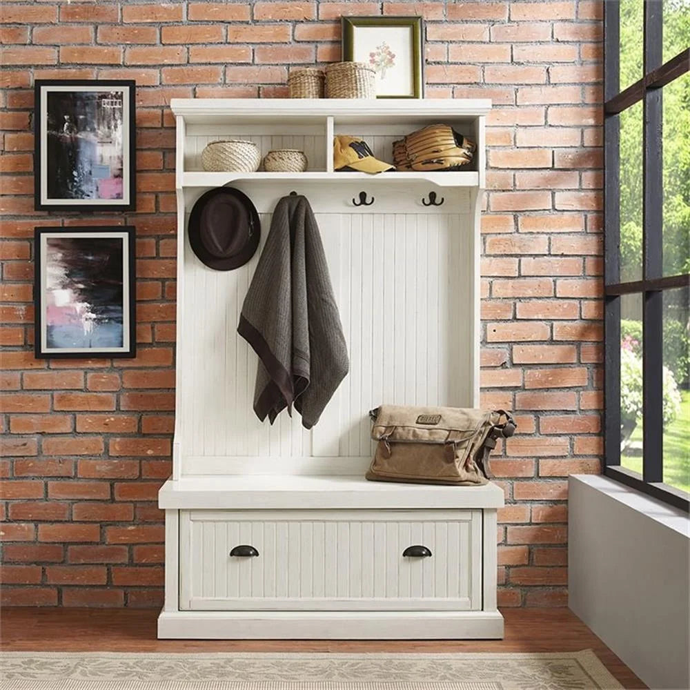 Bowery Hill 4-Hook Coastal Wood Hall Tree in Distressed Navy