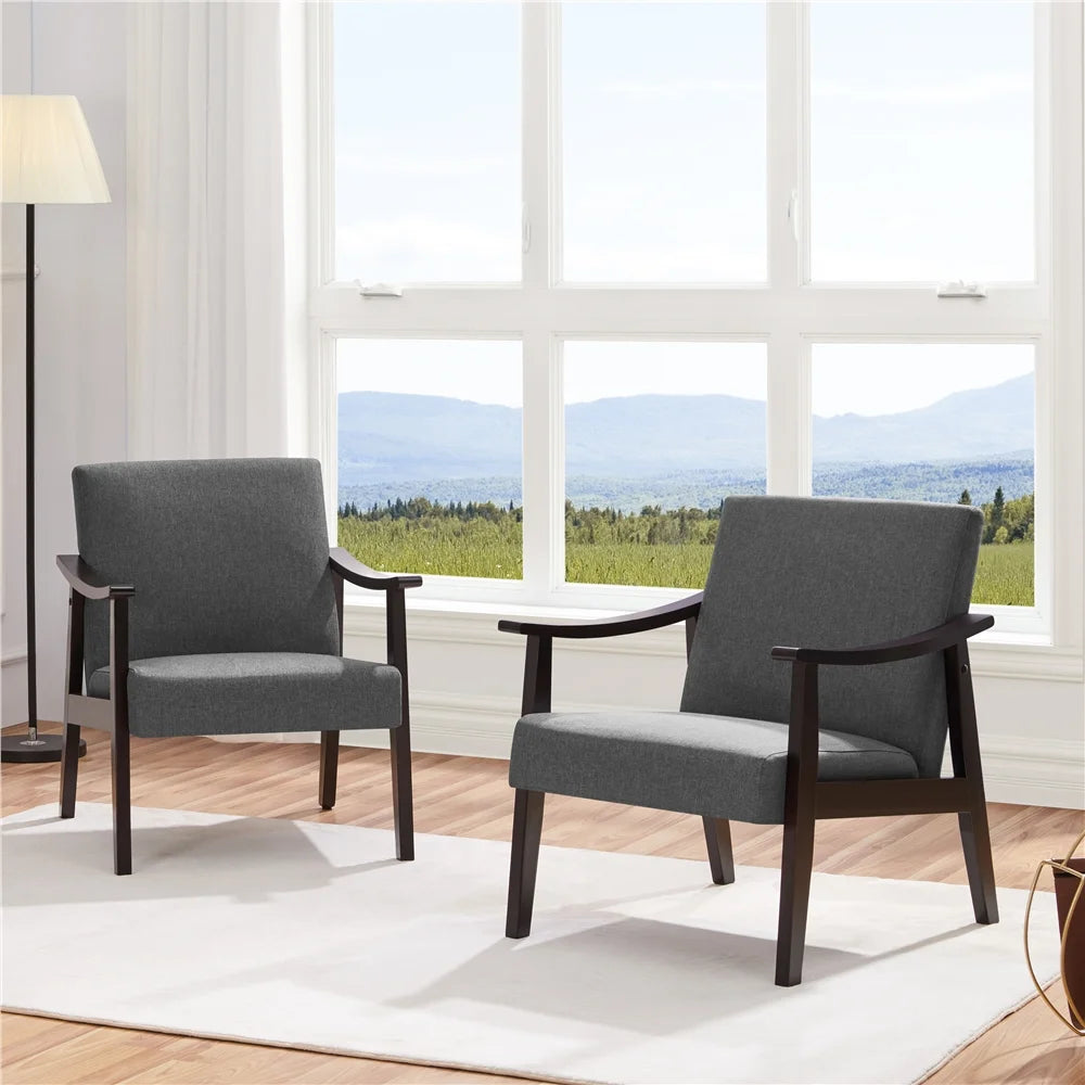 Yaheetech Mid-Century Upholstered Faux Leather Armchair with Solid Wood Legs,Brown