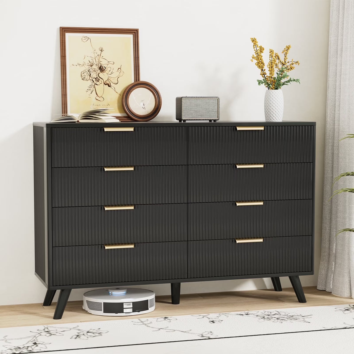 Planntonneo Boho Fluted 6 Drawer Dresser, Wooden Chests for Bedroom
